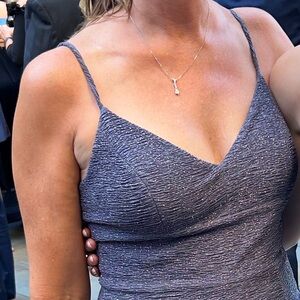 Eliza J formal long dress size 4 gray with silver sparkle thread